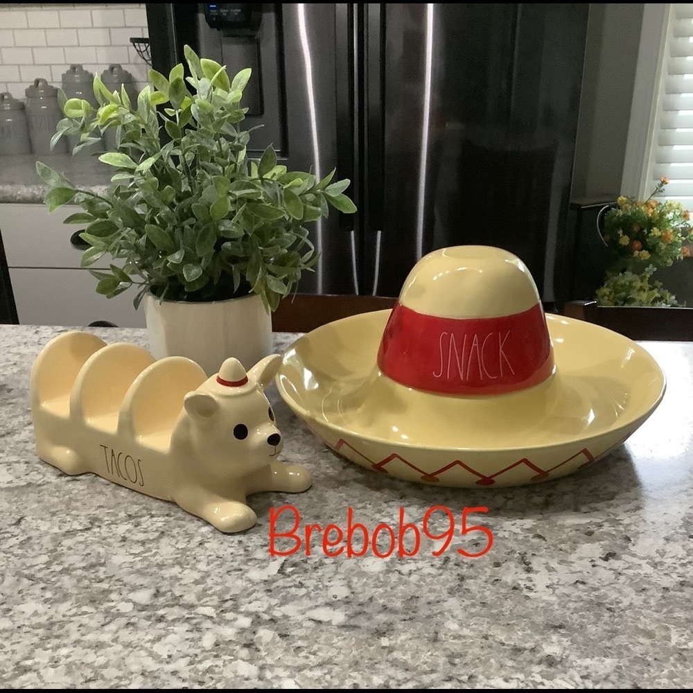 Rae Dunn sombrero hat platter with Chalupa Dog